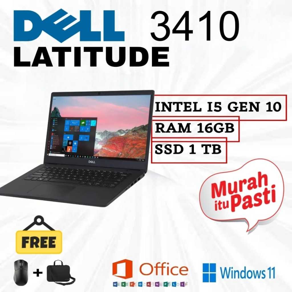 Laptop Dell Latitude 3410 Core i3 Gen 10 RAM 16GB SSD 1 TB Second Like New Murah Bergaransi