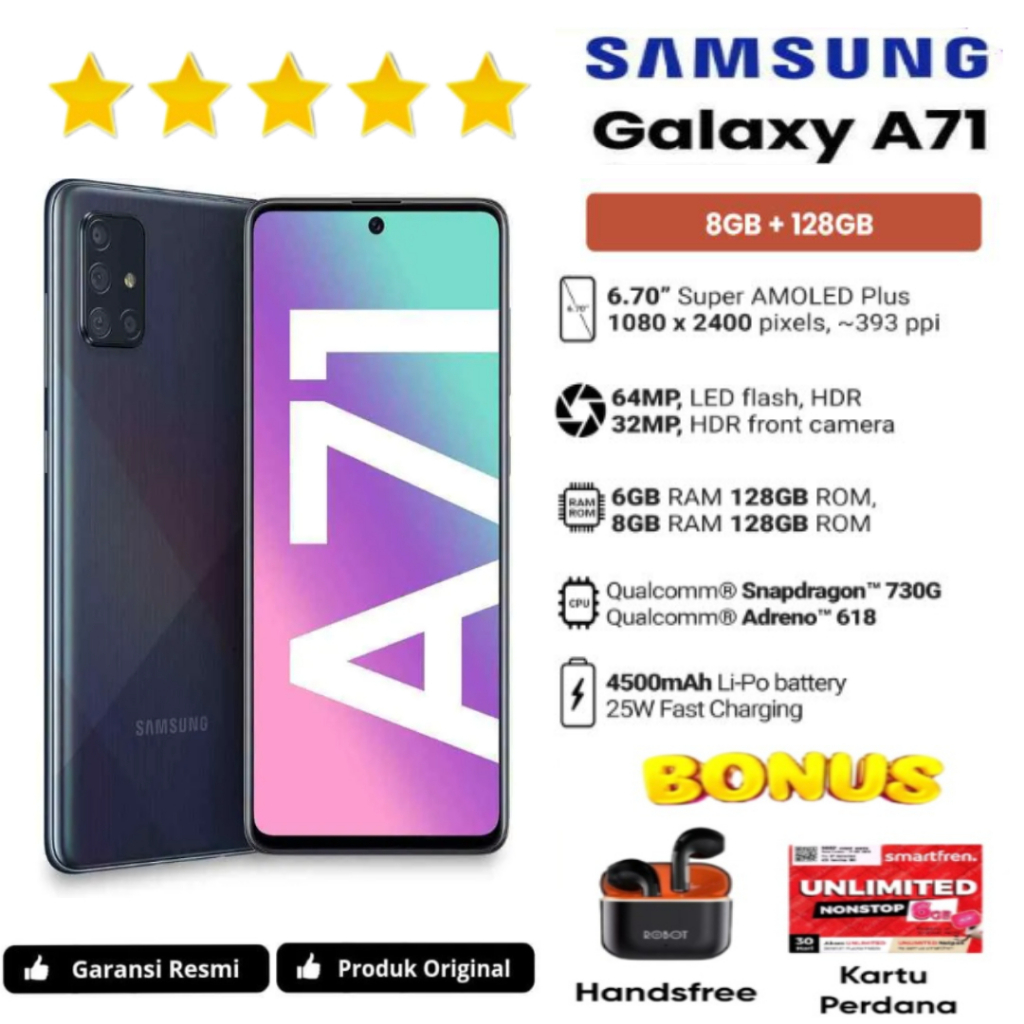 HP SAMSUNG GALAXY A71 8GB/128GB Original dan Extra Bonus