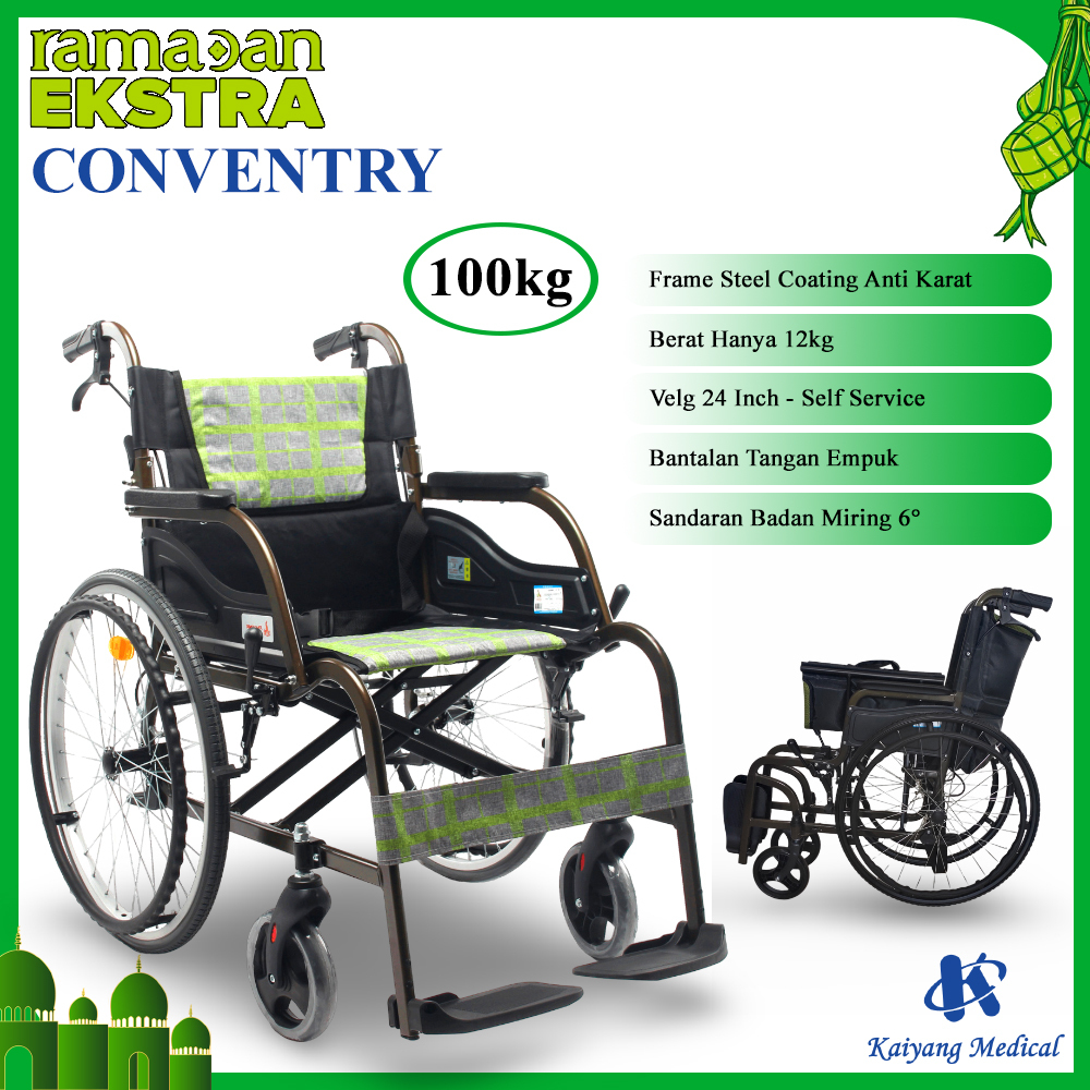 Kursi Roda Aluminium Bisa di Lipat KAIYANG Conventry kursi Roda Ringan Dewasa Maks Beban 100kg