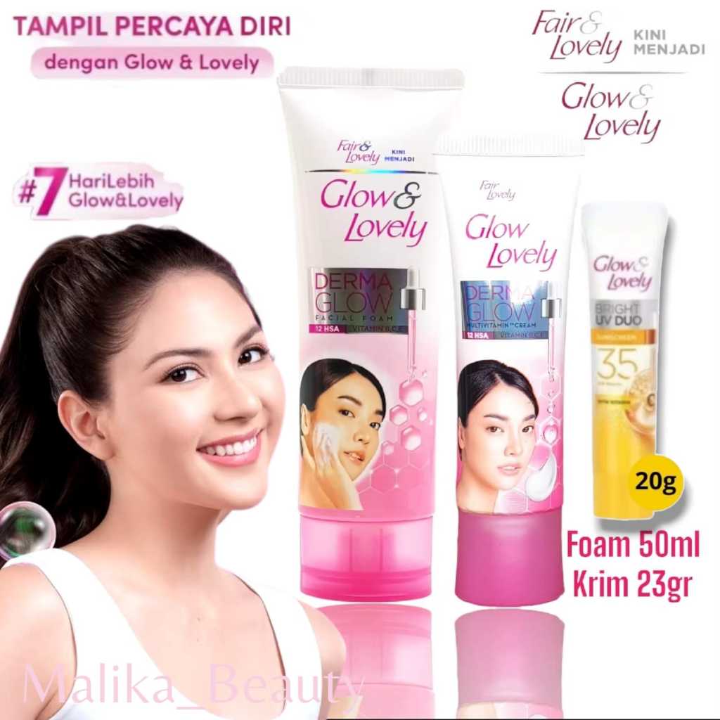 Paket Glow & Lovely Krim Derma Glow Facial Foam Glow and Lovely Sunscreen UV Duo Lovely Spf35