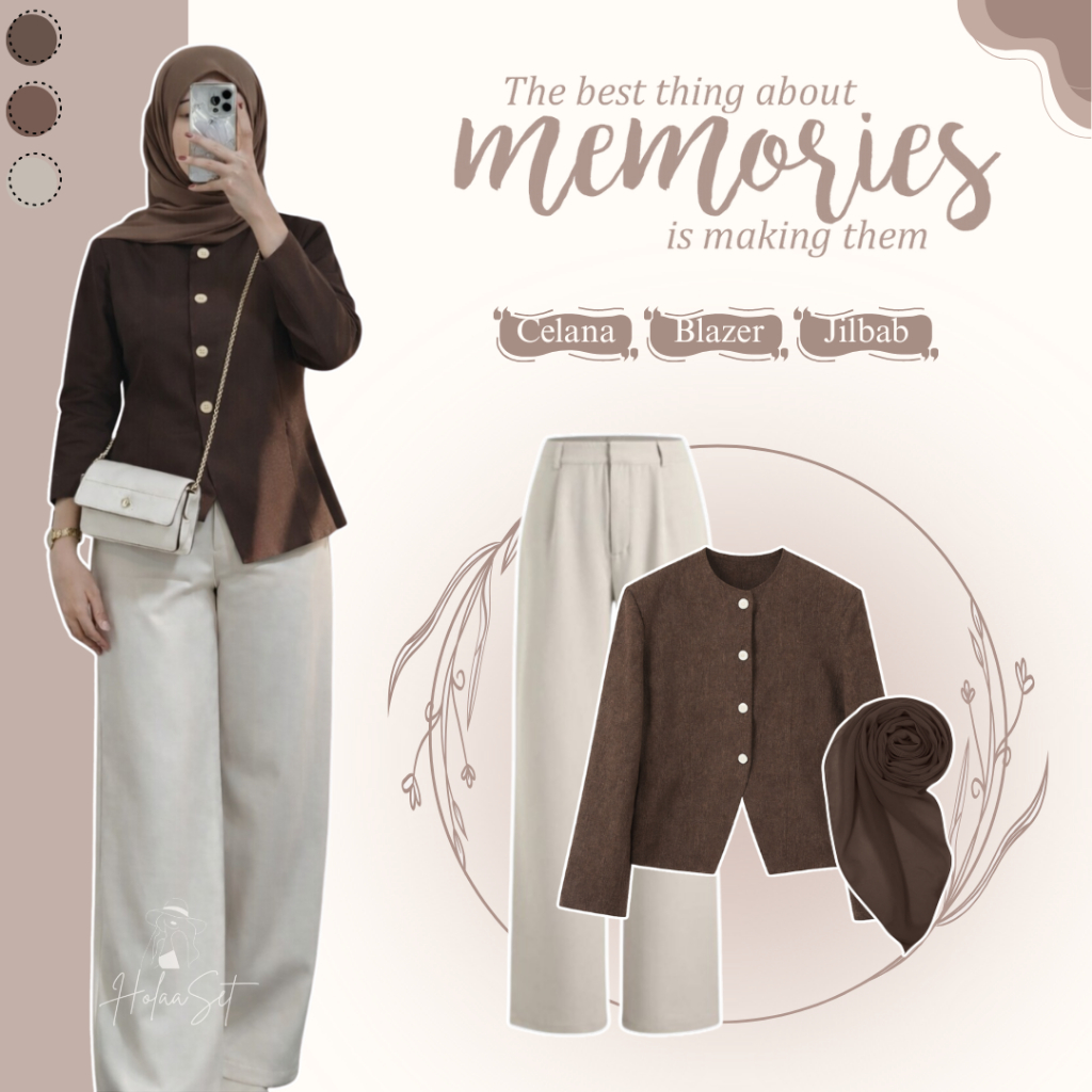 Setelan Wanita Hijab Casual (Blazer Mahogany - Celana - Jilbab) OOTD One Set Remaja Terbaru HO292N
