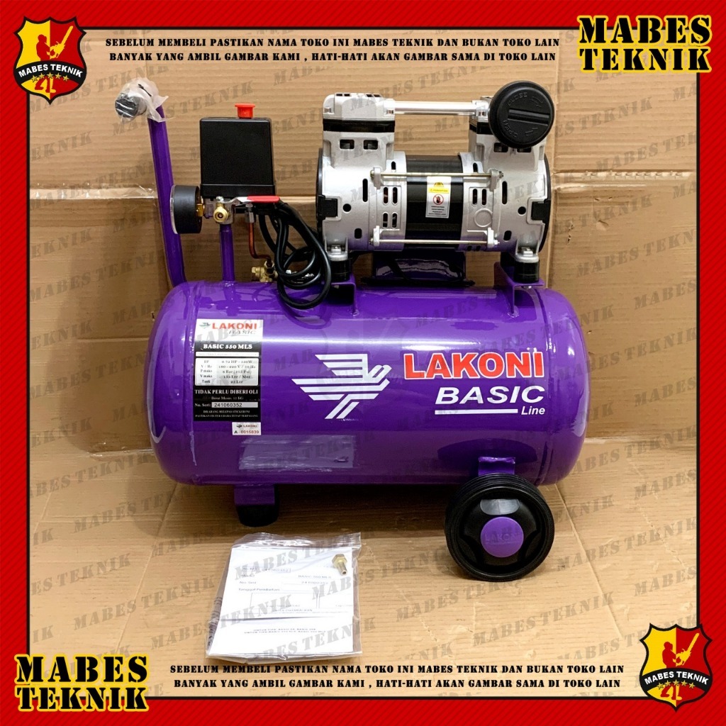 KOMPRESOR LAKONI BASIC 550 ML SERIES TERBARU SILENT TANPA OLI 25 LITER - 0,75HP 550WATT KECIL