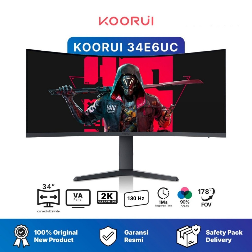 Official Koorui Indonesia - Koorui 34E6UC - Monitor Gaming Curve 34” | WQHD (3440×1440) | 180Hz | 1m