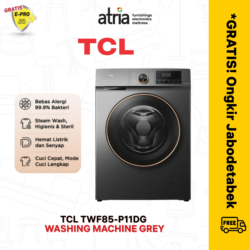 TCL Mesin Cuci Front Loading 8 KG TWF85-P11DG