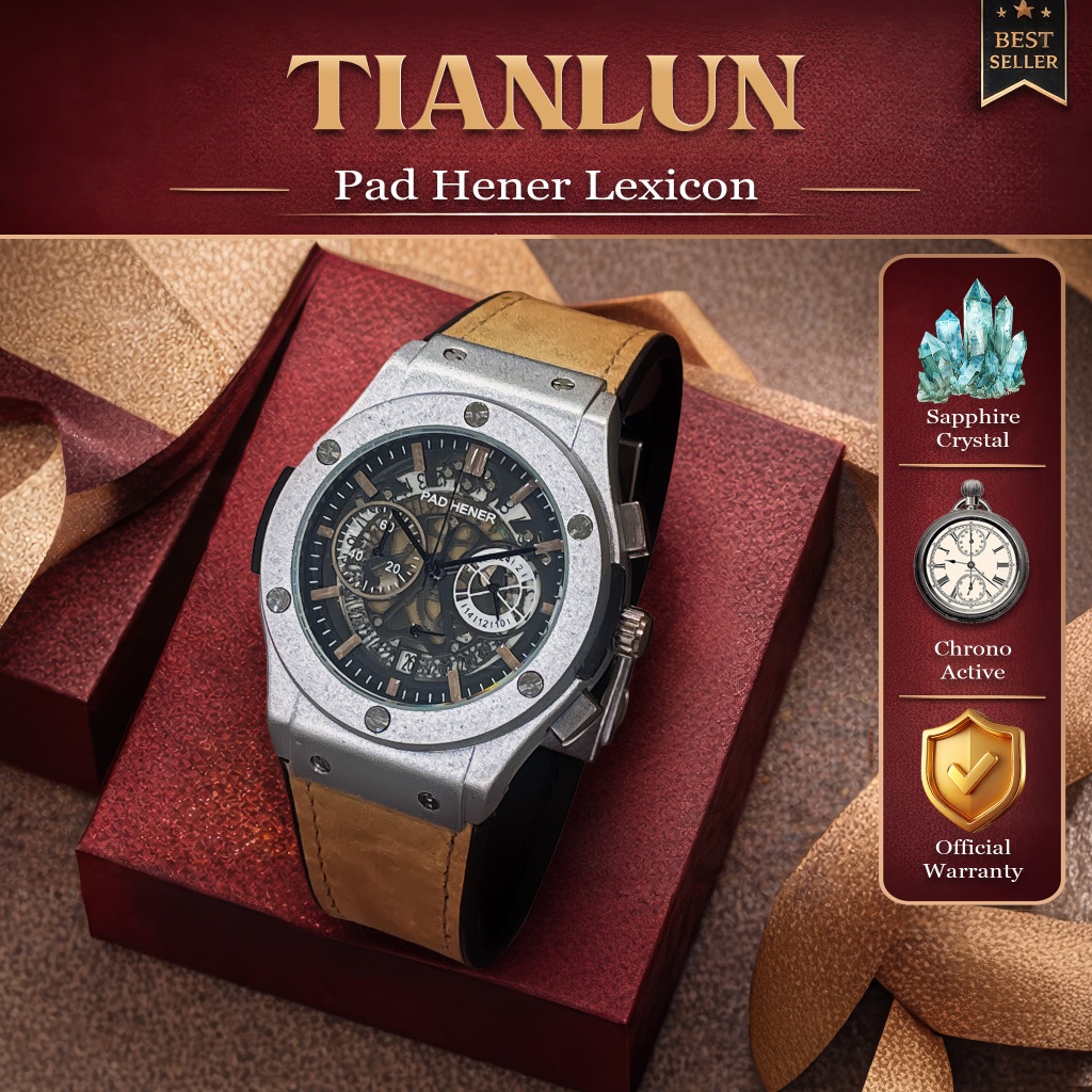 PAD HENER Lexicon Jam Tangan Pria Chronograph Sapphire Crystal Titanium Case Strap Suede 42mm