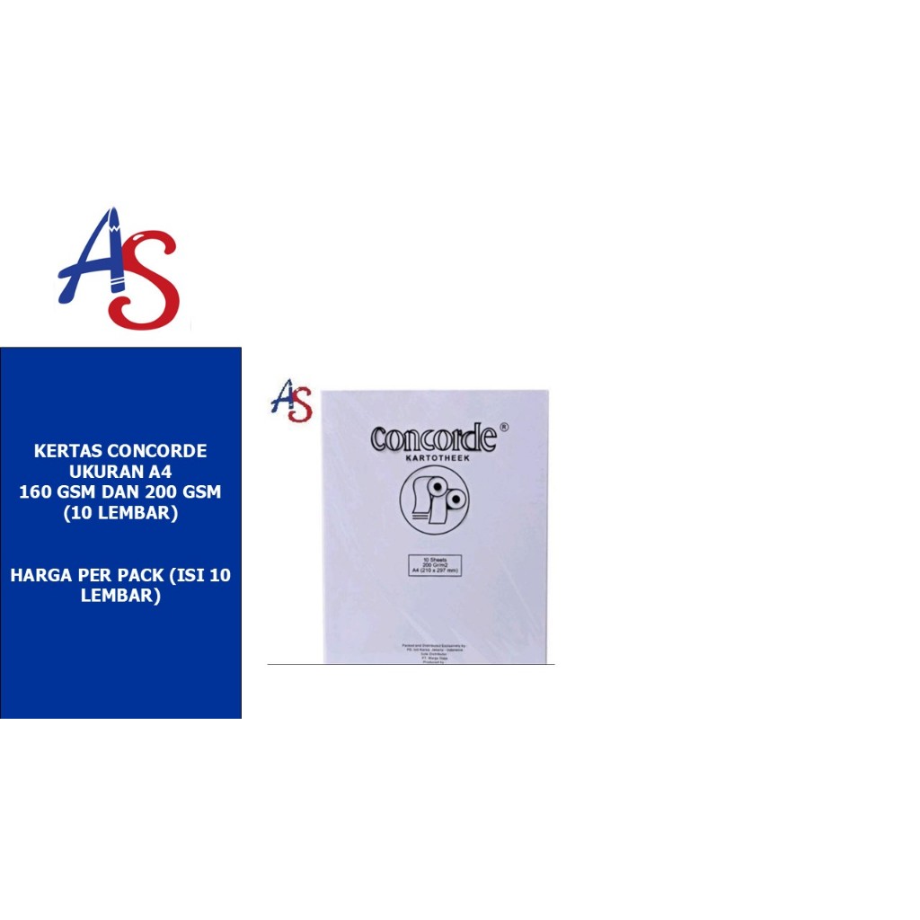 (AS) Kertas Concorde A4 160 & 200 Gram (10 Sheets)