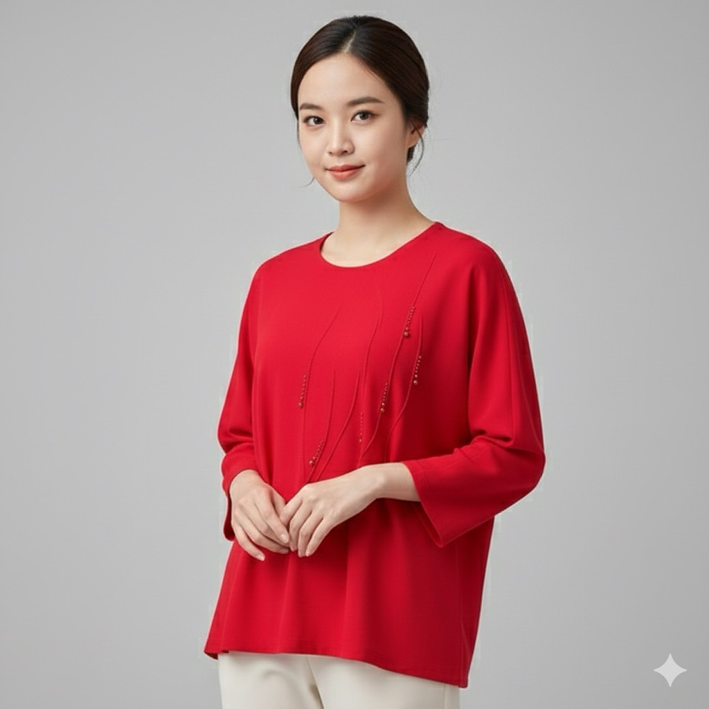 216201 | ATASAN KAOS STRECTH OVERSIZE LENGAN PANJANG BATA HITAM ARMY MERAH