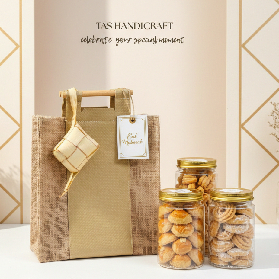 Tas Souvenir Lebaran Goni Kulit Sintetis Handle Rotan | Tas Tangan Wanita Multifungsi | Tas Hampers 
