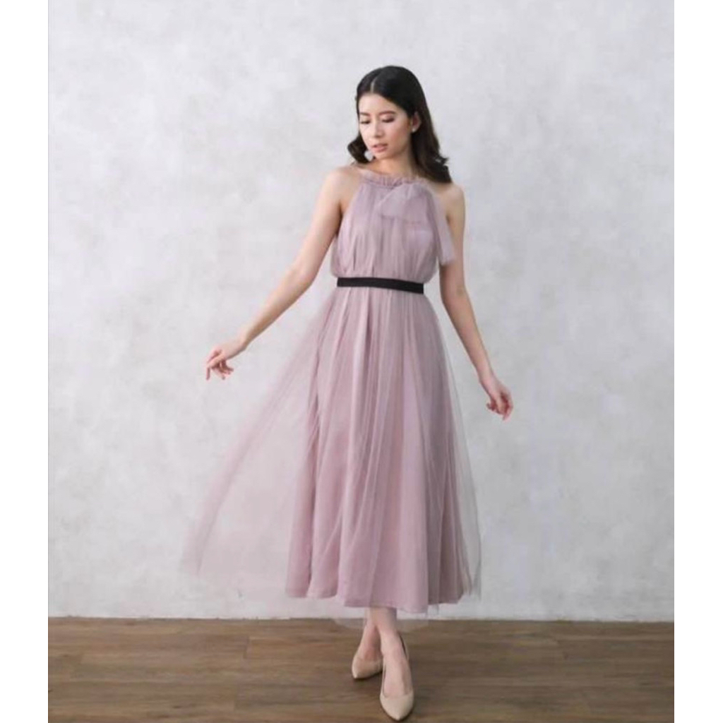 SOEUR BY HEPBURN lilac nude pink long dress bridesmaid tulle black belt baju dress bridesmaid