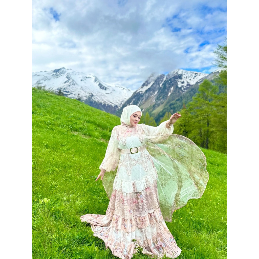 SS554 dress gamis printing SS set hijab ori by SHELLASAUKIA