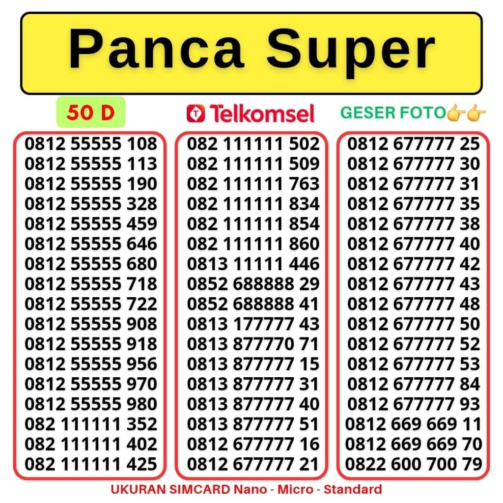 Kartu Perdana Nomor Cantik Telkomsel Panca Super 77777 Kartu Perdana Telkomsel Tsel Red Telkomsel 5g