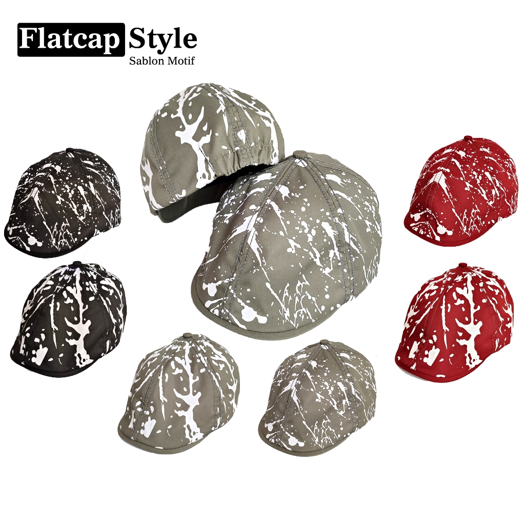 Topi Kodok Sablon Pria Wanita Sablon Motif /Topi Pelukis/Topi Flat Cap/Topi Sutradara/Topi Newsboy