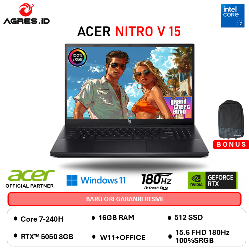 ACER NITRO V 15 CORE 7 240H RTX5050 8GB - 16GB 512GB W11+OHS 15.6FHD 180HZ 100SRGB  - 52.777R