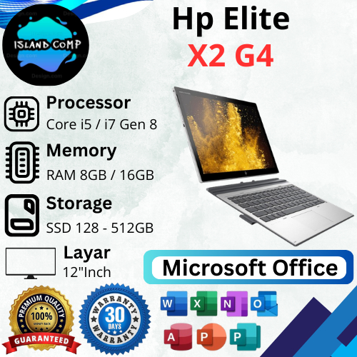 Laptop Hp Elite X2 G4 Core i5 / i7 Gen 8 RAM 8GB / 16GB SSD 128GB / 256GB / 512GB, Layar 12"inch FHD