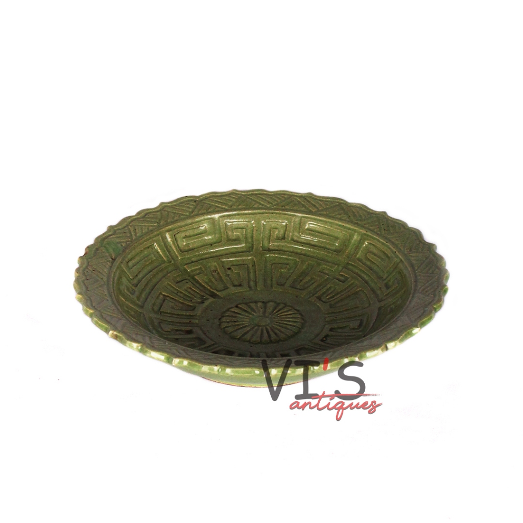 Piring Dynasti Ming Celadon Motif Tile Keramik Kuno Antik Asli Cina