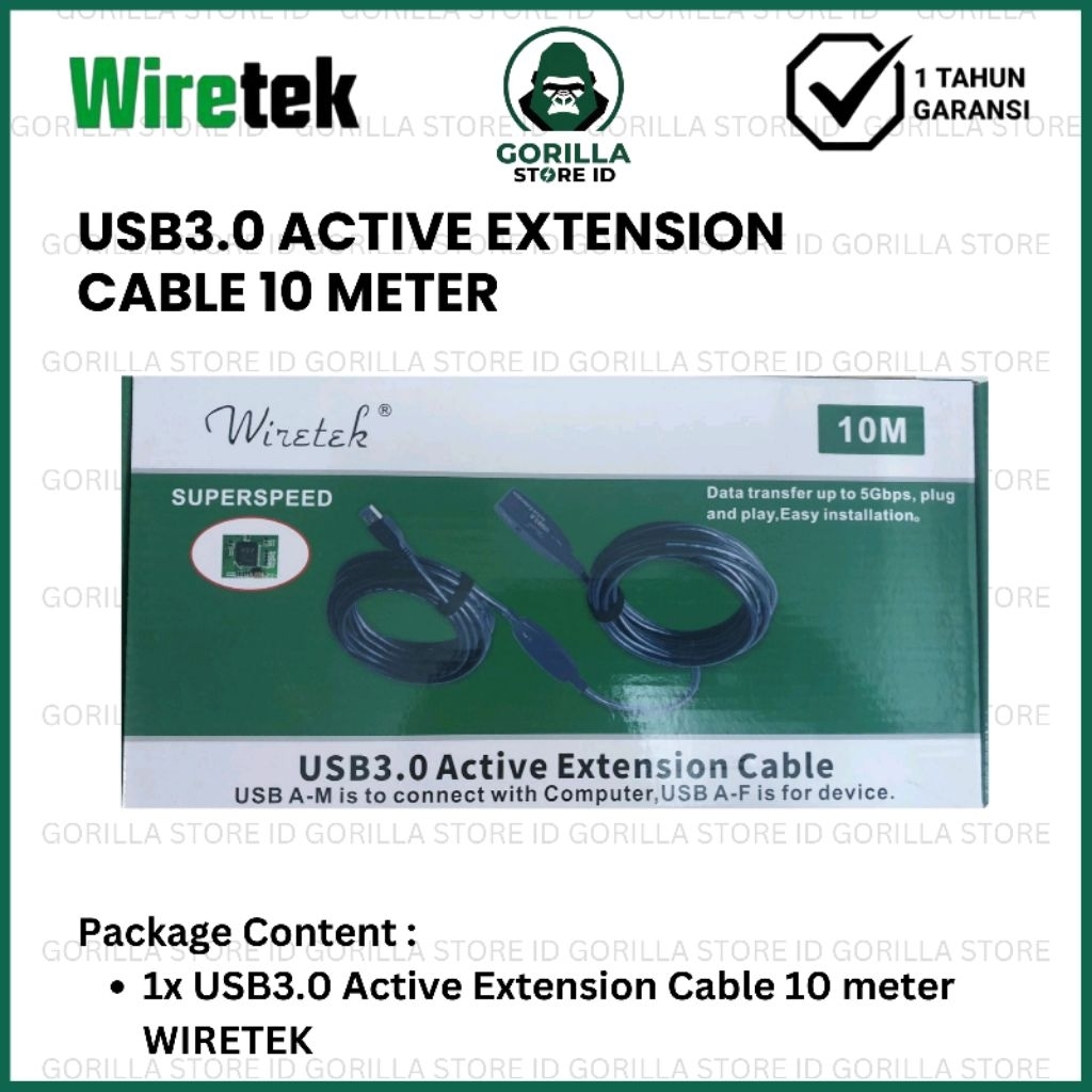 Wiretek USB 3.0 Active Extension Cable 10 Meter