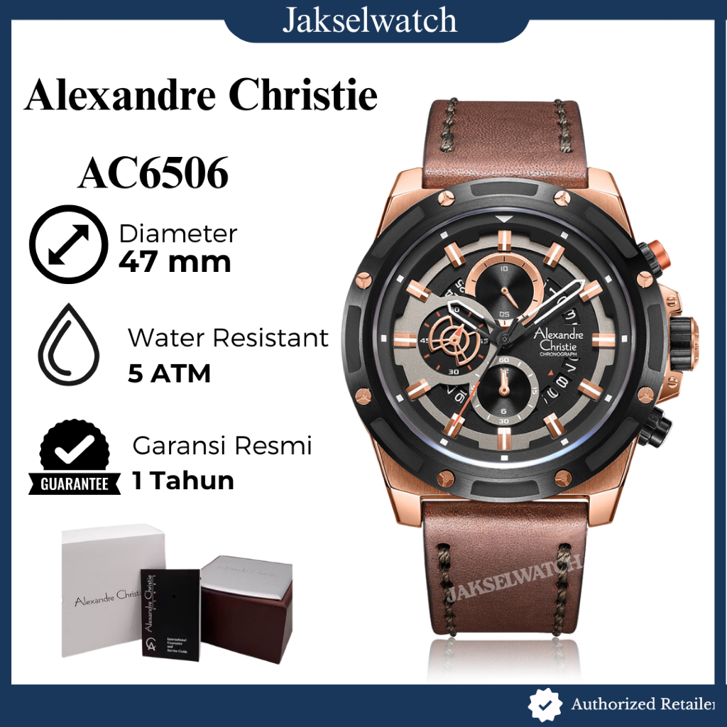 ORIGINAL Jam Tangan Pria Alexandre Christie AC6506 / AC 6506 /AC6182 Garansi Resmi Kulit Rantai