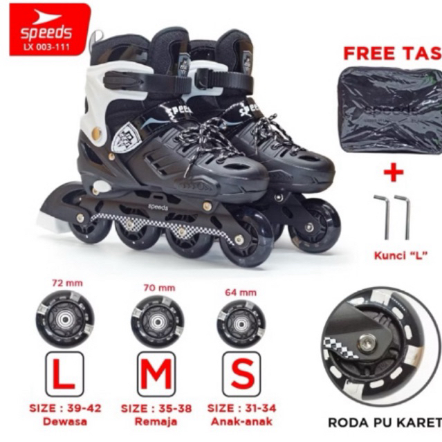 sepatu roda anak HITAM .set pelindung siku tumit helm