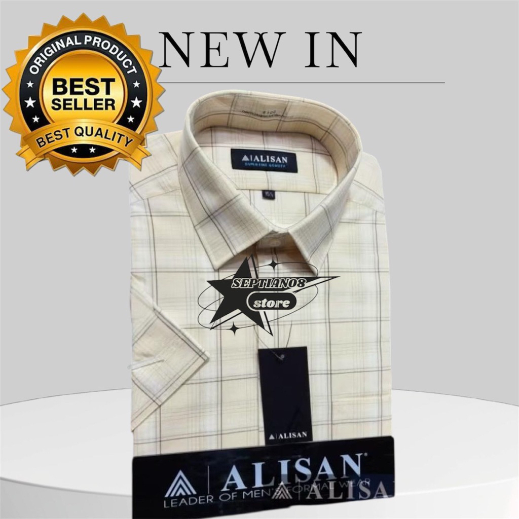 (ALISAN) original kemeja motif kotak lengan pendek Reguler