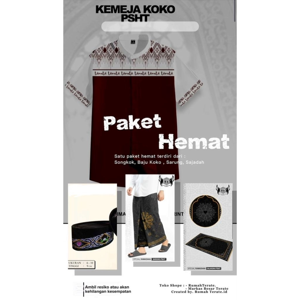 SATU PAKET HEMAT  BAJU KOKO PSHT // SATU PAKET BAJU KOKO - SONGKOK - SARUNG - SAJADAH // SATU PAKET 