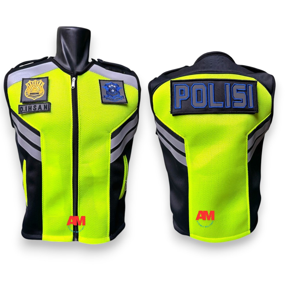 Rompi Polisi Poliester Tebal Bordir Komputer Scotlite Hijau Kombinasi Hitam