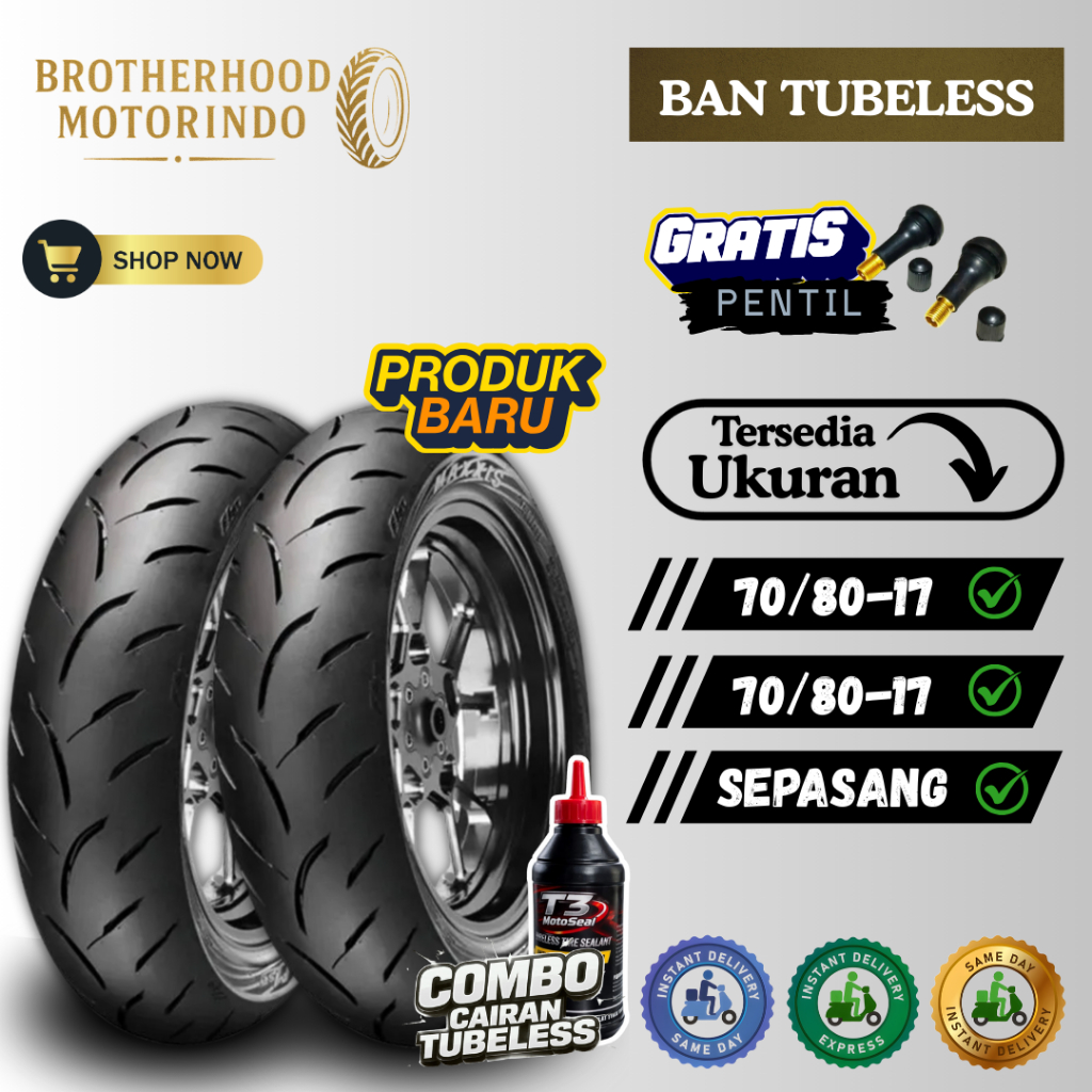 (PAKET SEPASANG) BAN MAXXIS VICTRA S98-ST  TUBELESS 70/80-17 / BAN TUBLES 17  / BAN MOTOR RING 17 / 