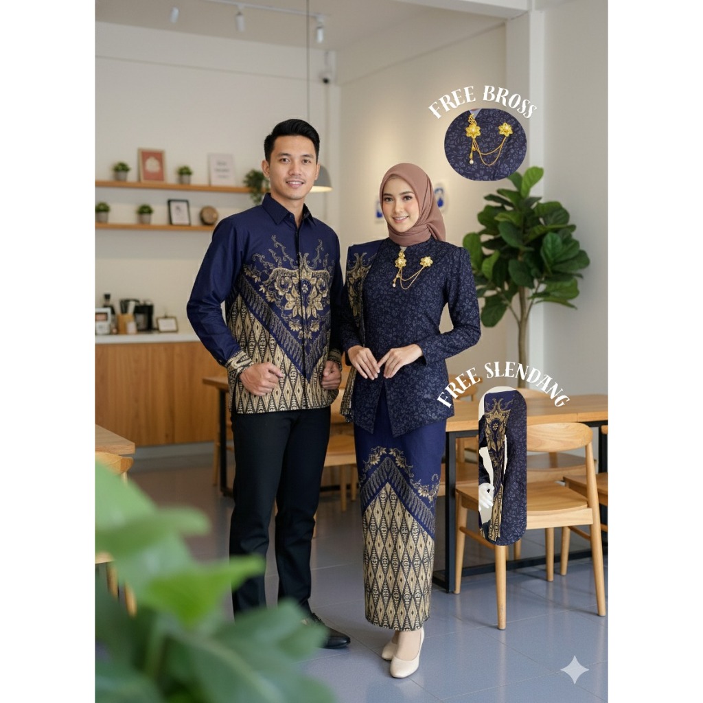 SET COUPLE KEBAYA JANGGAN JAQUARD MIX BATIK Baju Kondangan Lamaran Wisuda Bahan Jaquard Batik Warna 
