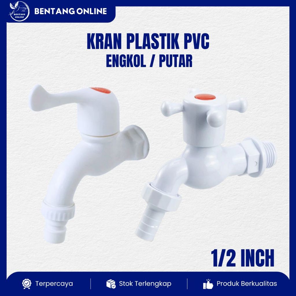Kran Air Putar Engkol Plastik PVC 1/2 inch Bagus Keran Kamar Mandi Shower Cuci Piring Taman Cebol