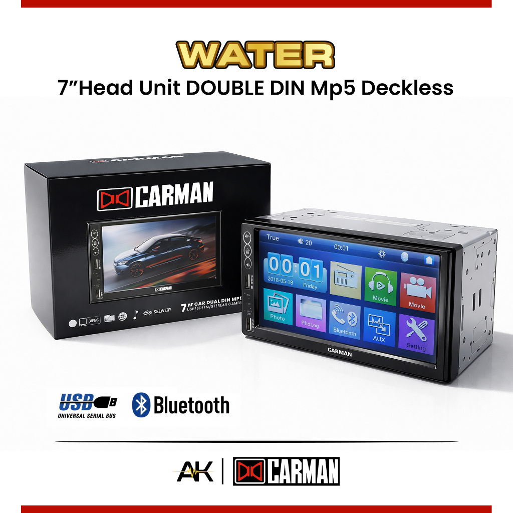 Head Unit 7 Inch Double Din Carman Water MP5 Player Mobil Deckless