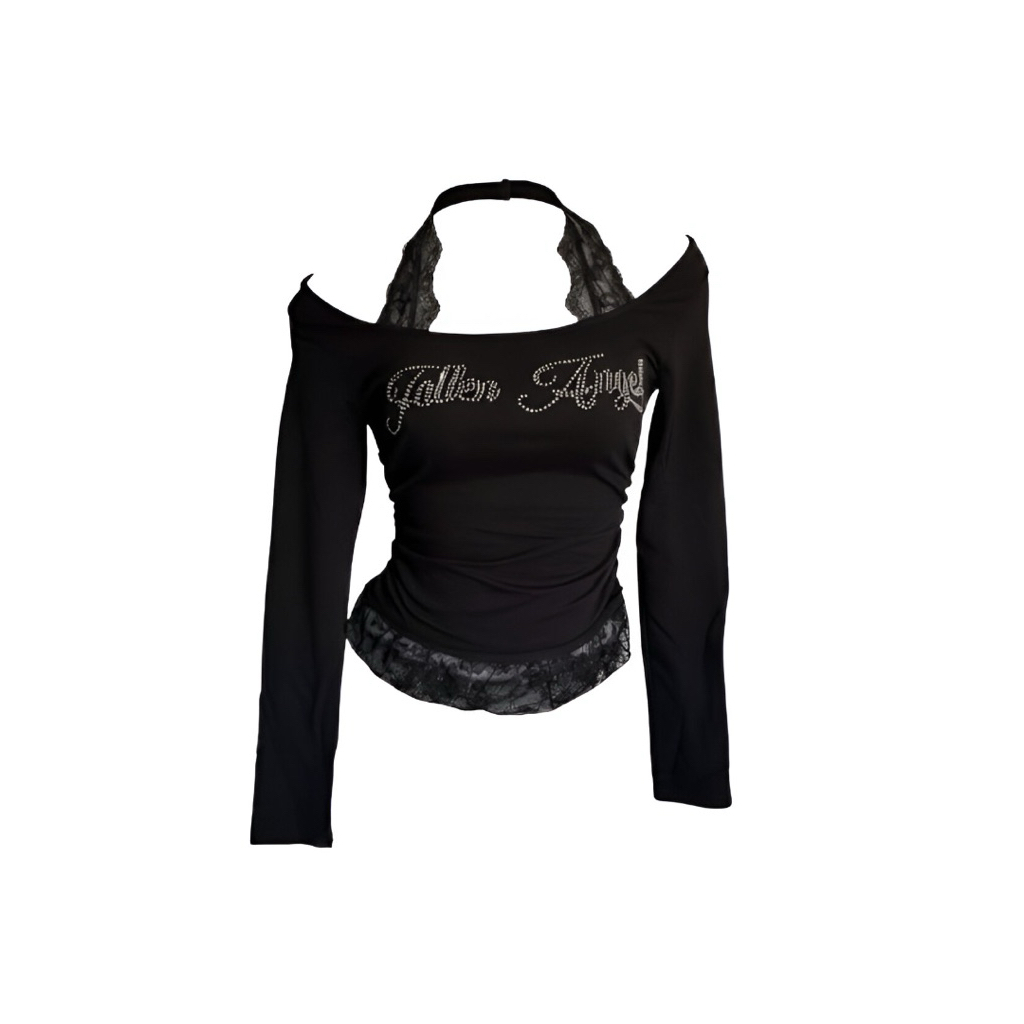 Gothic Doll Halter Lace Tee Fallen Angel Black