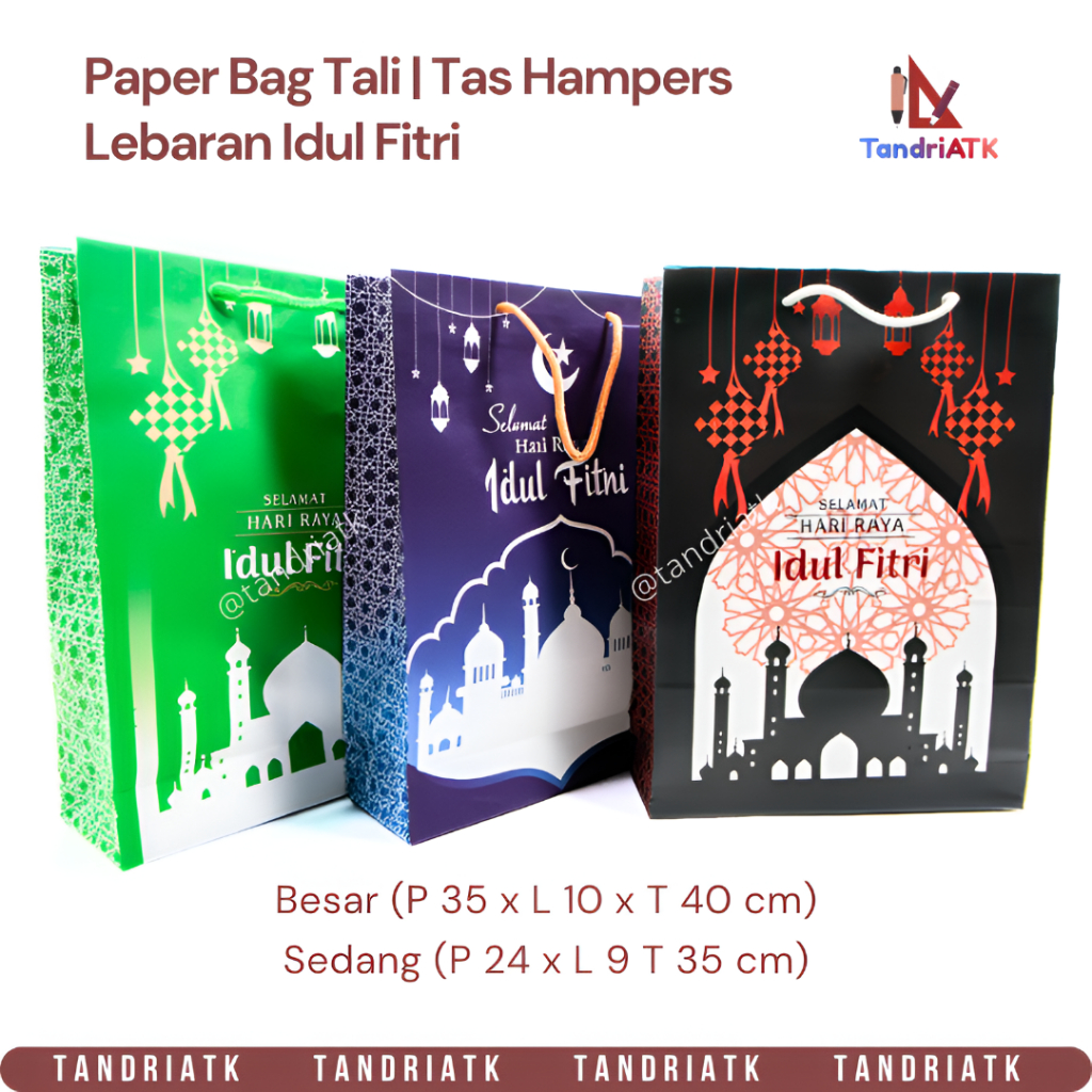 Paper Bag Tali Lebaran Idul Fitri | Tas Eksklusif Hari Raya Motif Masjid | Kantong Bingkisan Kertas 
