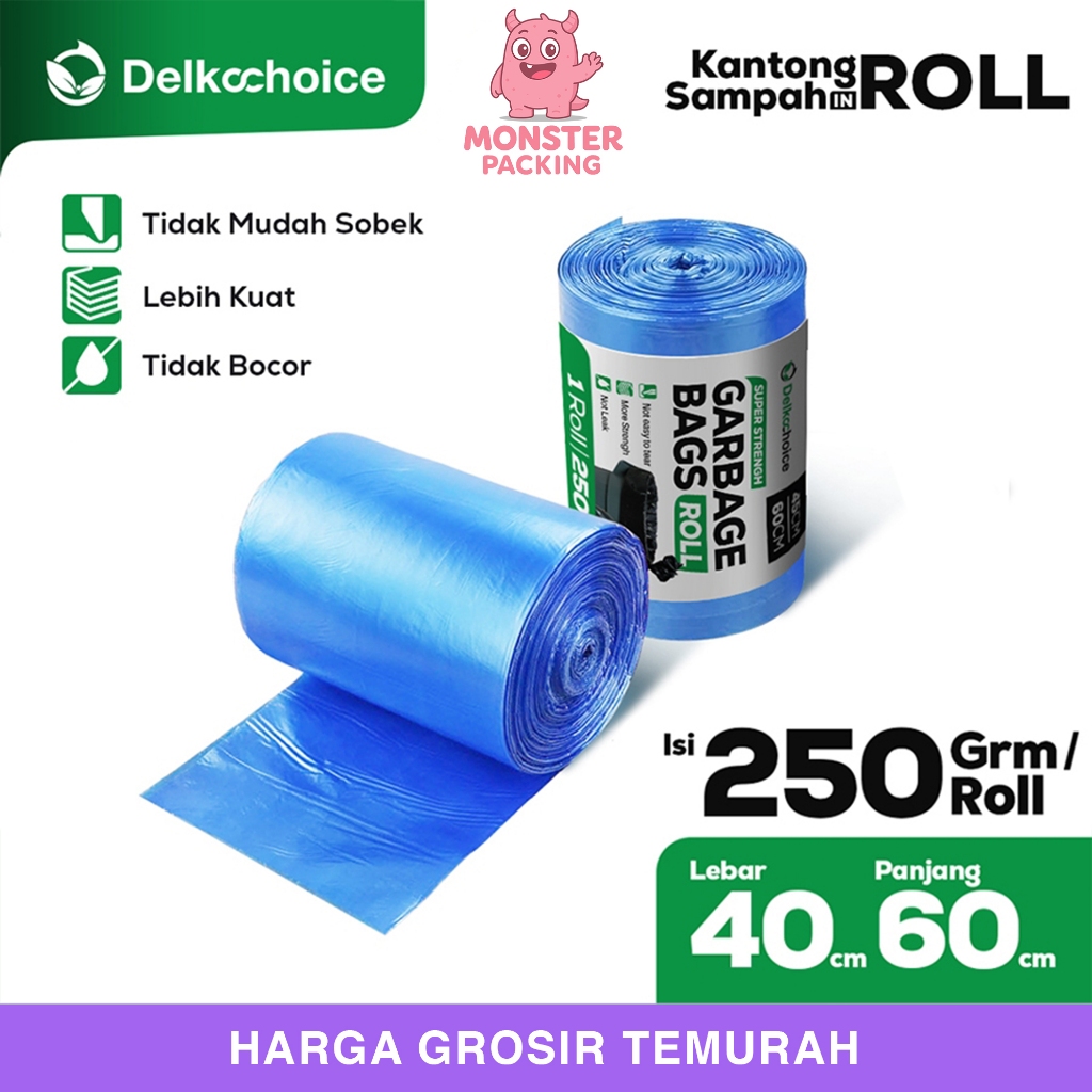 Kantong Jumbo Plastik Sampah Roll Biru Trash Bag Delkochoice 40x60cm