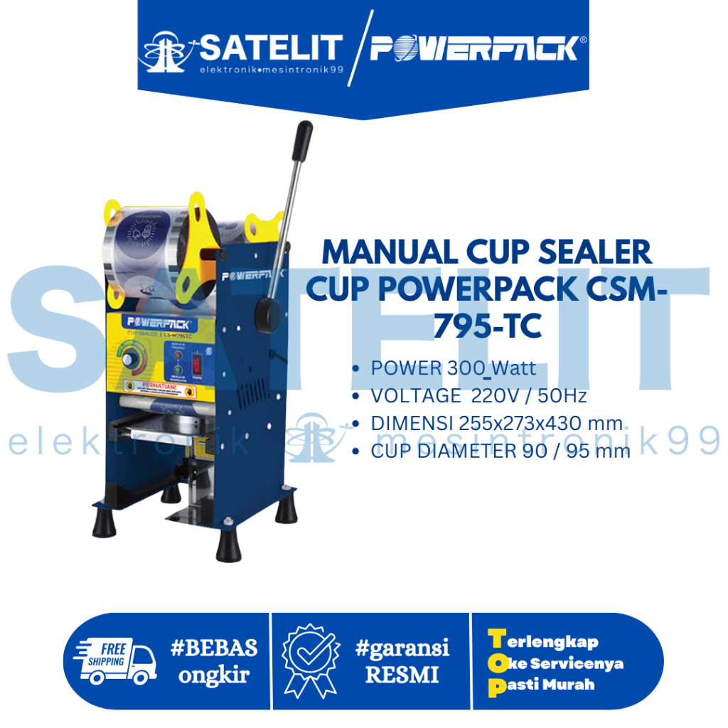 Powerpack CSM-795-TC Manual Cup Sealer | Mesin Press Gelas Plastik 12–22 oz | Cup Sealer Minuman Bub