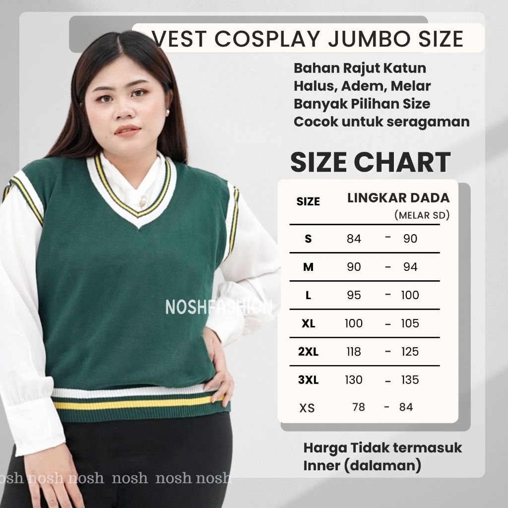 Rompi Jumbo Wanita Rajut Vest Knit Vneck Dobel List Kuning Putih Laura Big Size JCCollections.id