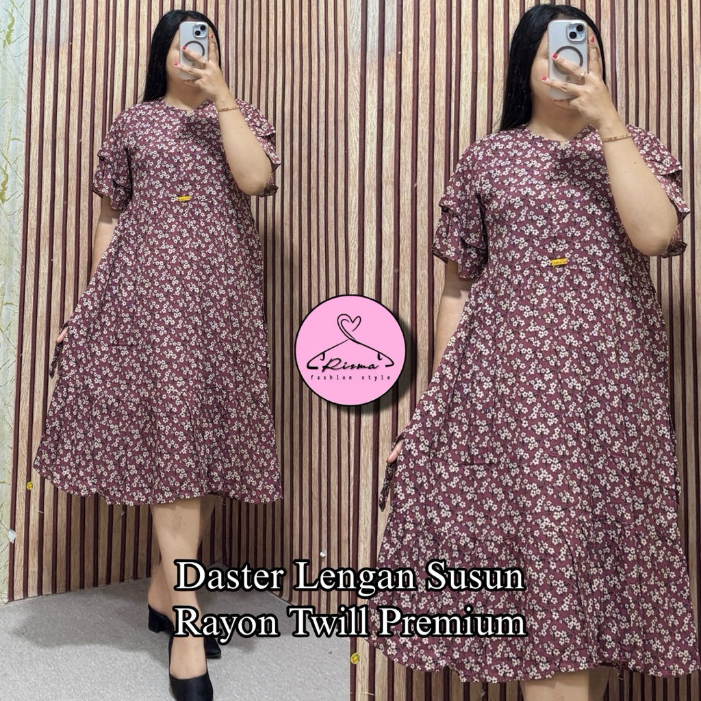 Daster Risma Rayon Lengan Susun Motif Bunga Bahan Rayon Twill Premium Terbaru