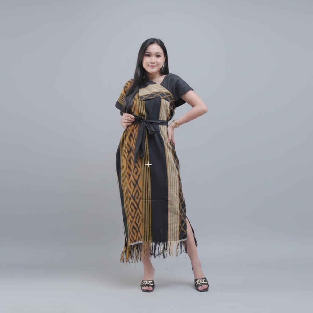 Dress Tenun Ikat Songket Wanita Aurora | Dress Etnik Kondangan Premium Kimono