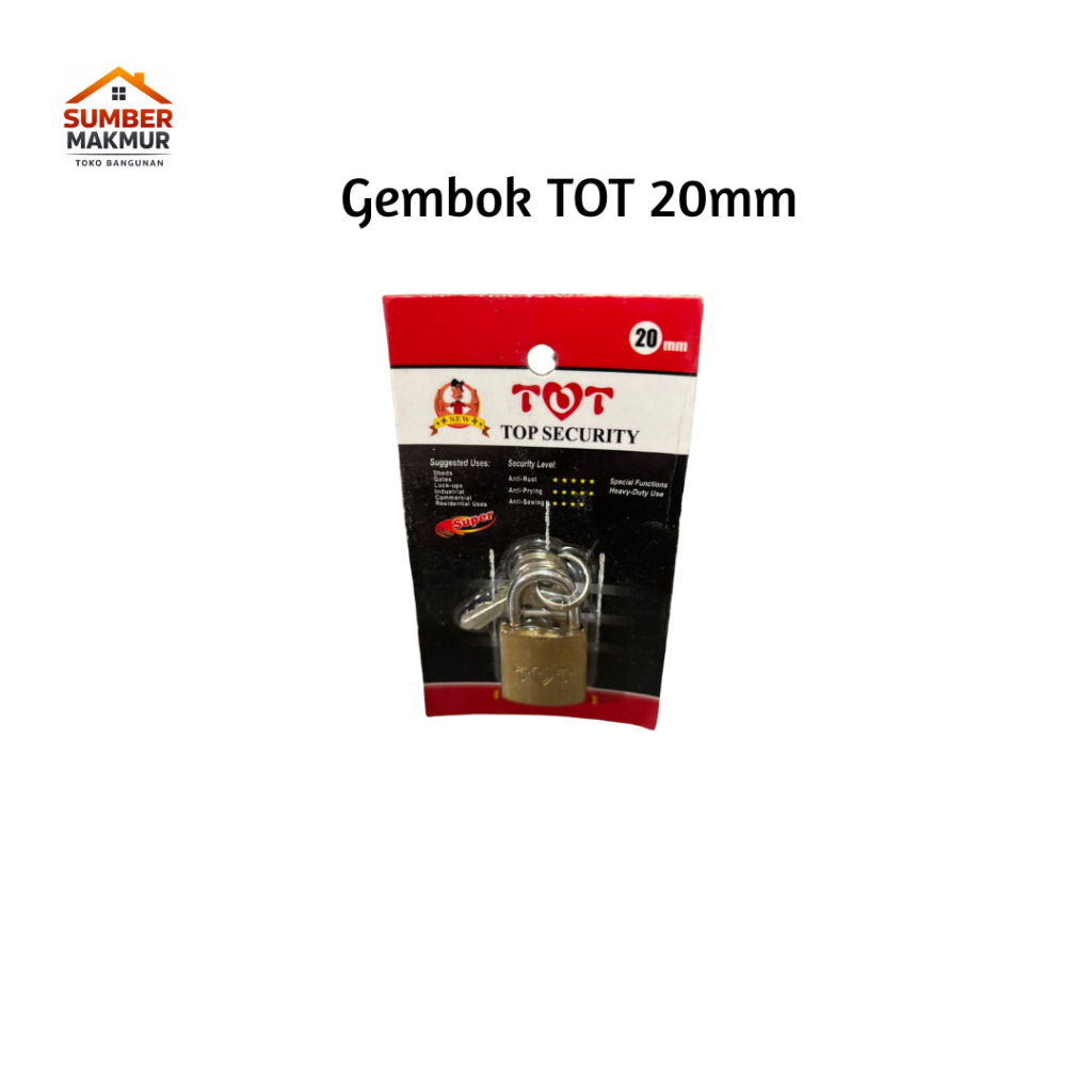 Gembok TOT 20mm Kuningan Original - Gembok Kecil Pagar Tas Loker Lemari Top Security