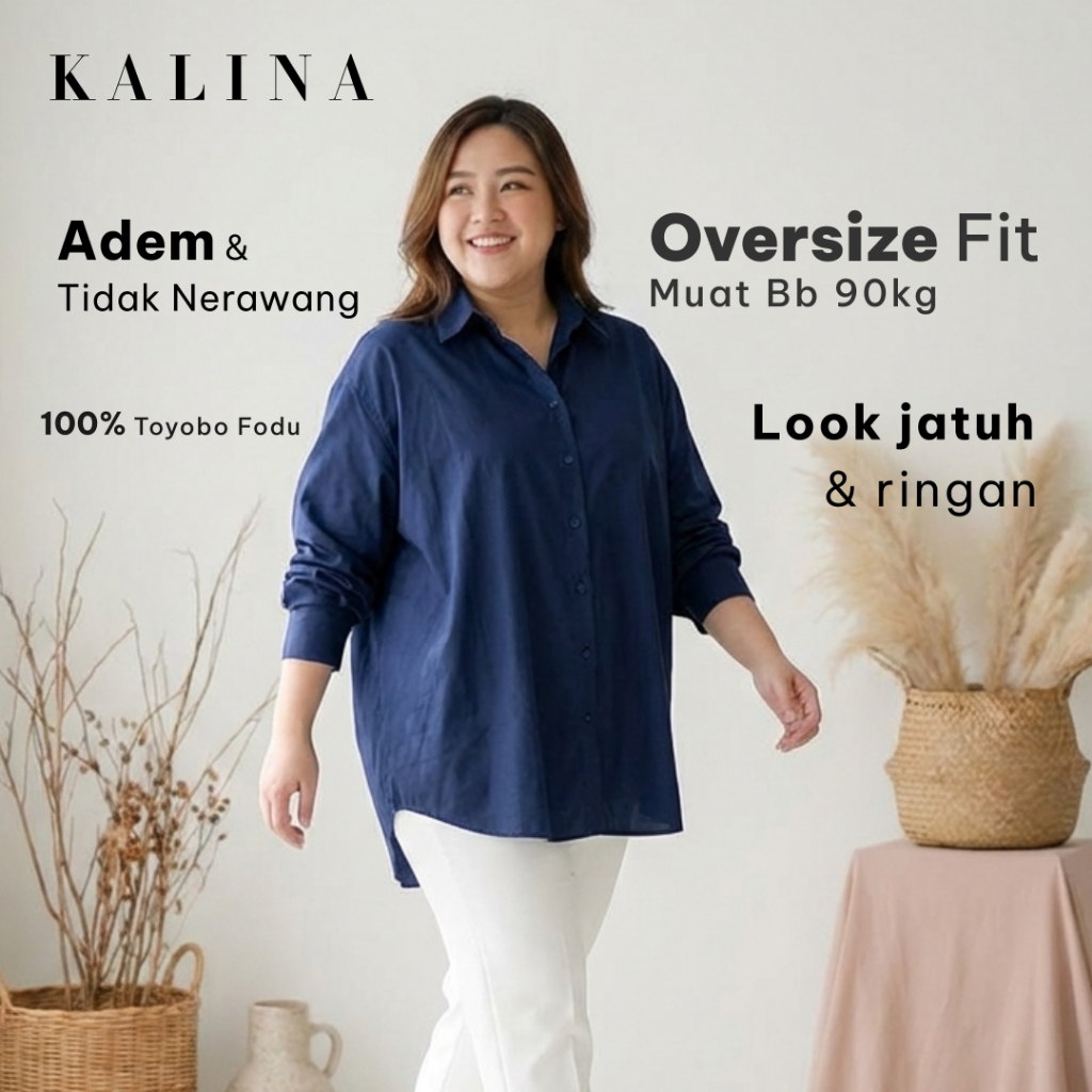 Kalina Shirt – Kemeja Wanita Oversize Toyobo Premium, Adem & Flowy