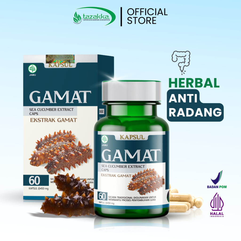 TAZAKKA Kapsul Gamat Emas Original Isi 60 Pil Obat Luka Herbal Asam Lambung Maag