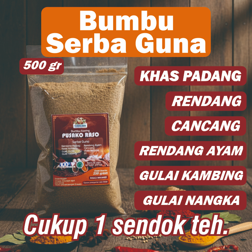 Bumbu Rendang Minang Asli Pusako Raso | Bumbu Kering Serbaguna | Cukup 1 Sendok Teh | 500 gr
