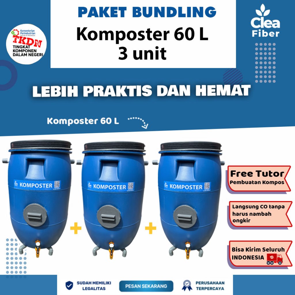 [PAKET HEMAT KOMPOSTER 3 UNIT] Drum komposter 60 Liter, Komposter sampah basah, komposter sampah org