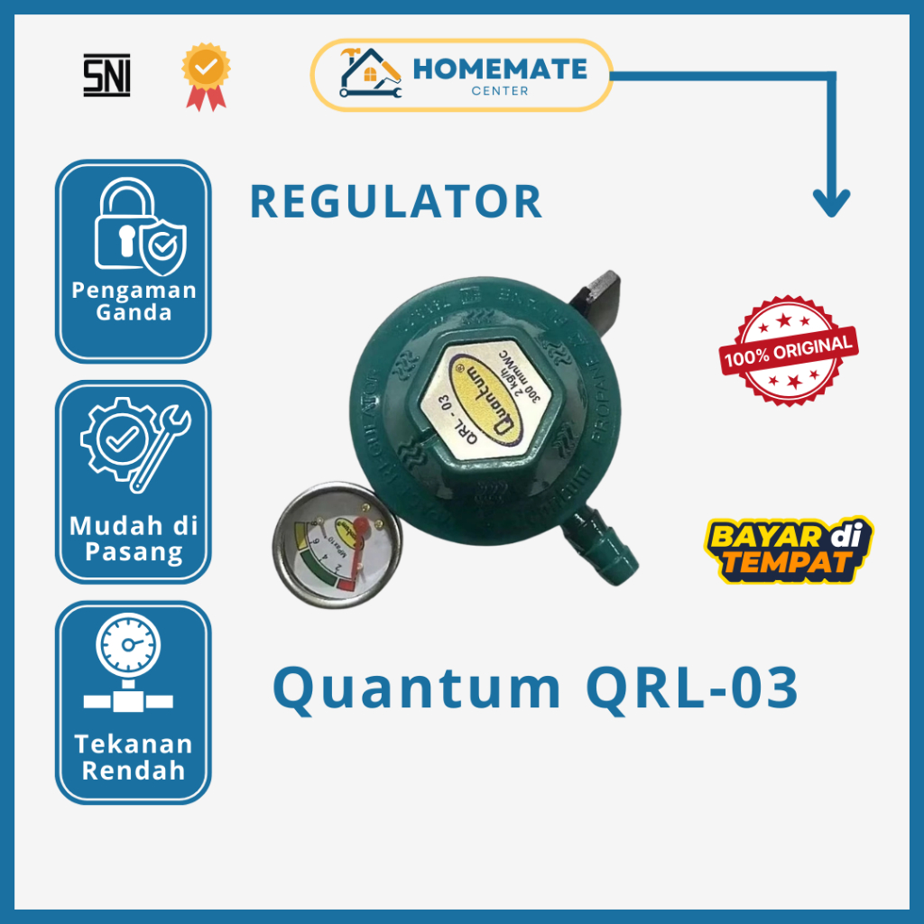 Regulator Gas Quantum QRL-03 dengan Meteran Pengunci Ganda - Kepala Gas Elpiji Anti Bocor Otomatis S