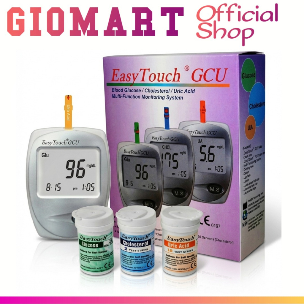 EASY TOUCH GCU 3 in 1 Alat Cek Gula Darah Kolesterol Asam Urat - Alat Tes Darah Digital Original Gar