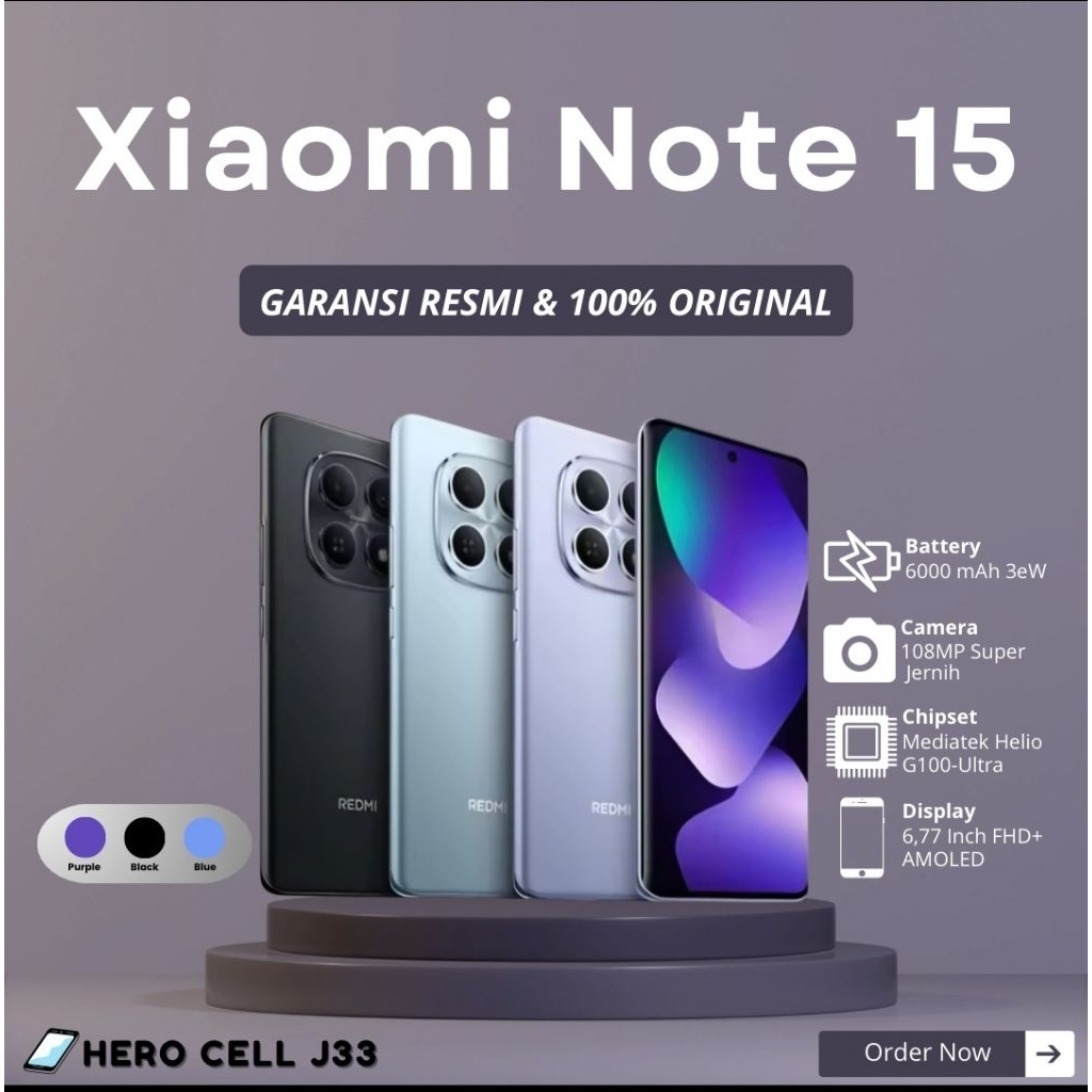 Xiaomi Redmi Note 15 Jaringan 5G 4G (8GB/256GB) (8GB/128GB) (6GB/128GB) Garansi Resmi
