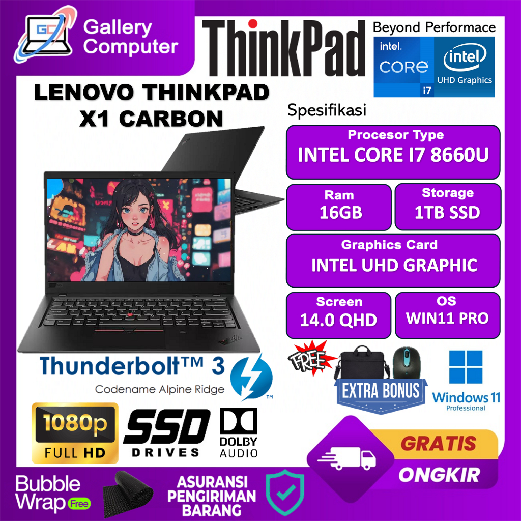 Laptop Lenovo Thinkpad X1 Carbon Intel Core i7 Ram 16GB 1TB SSD Intel UHD 14 QHD Touchscreen Win11