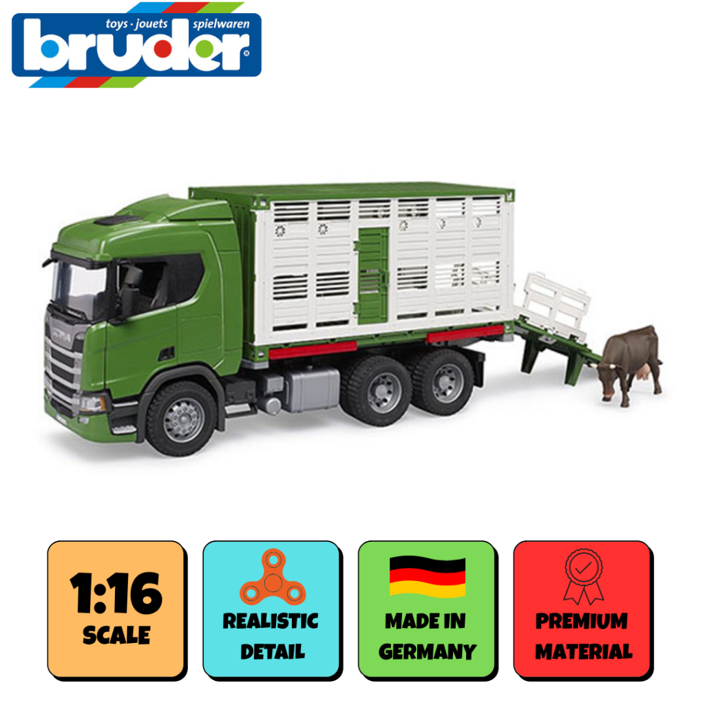 BRUDER 3548 Scania Super 560R Cattle Transportation Truck with 1 Cattle - Mainan Miniatur Truk Angku