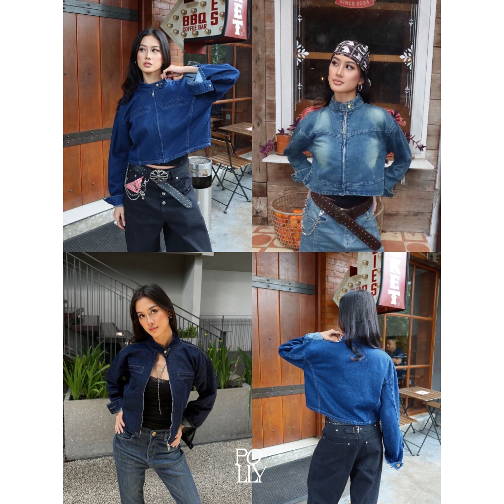 POLLY - Rider Crop Denim Jacket