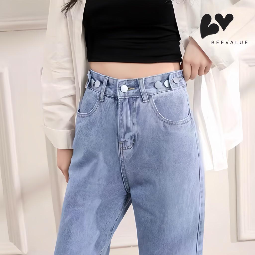 [Beevalue] Celana Jeans Panjang Highwaist Wanita Pinggang Dapat Di Sesuaikan | Kulot Jeans Highwaist