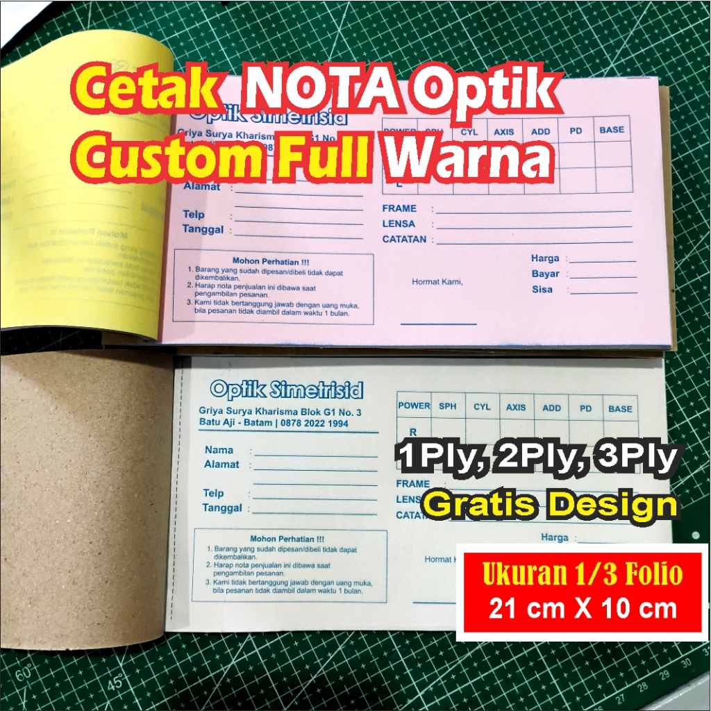 Nota Optik Custom 1ply 2ply 3ply 1/3 Folio Isi 50 Lembar