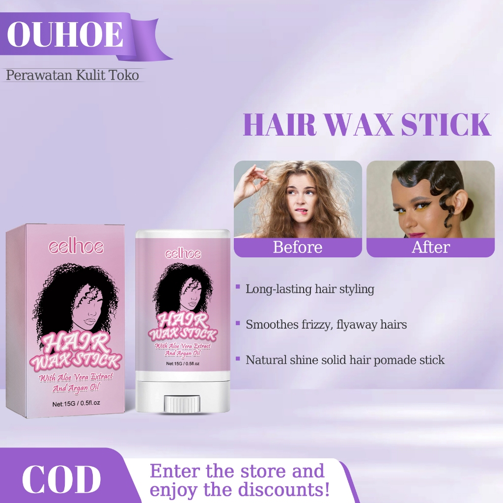 EELHOE Hair Wax Stick Cream 15g Strong Firm Hold Styling Hair Frizz Keriting Rambut Manual Gel Rambu